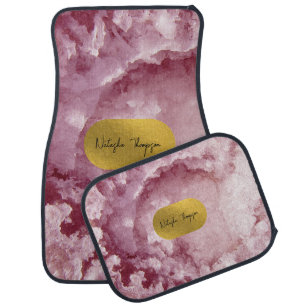 Pink Gold Foil Sea Crystals Signature    Car Floor Mat