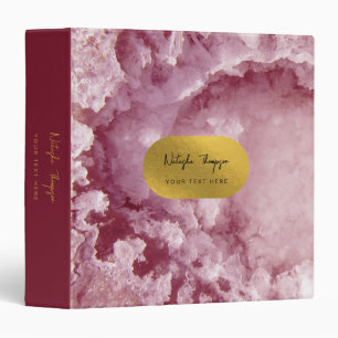 Pink Gold Foil Sea Crystals Signature Script 3 Ring Binder