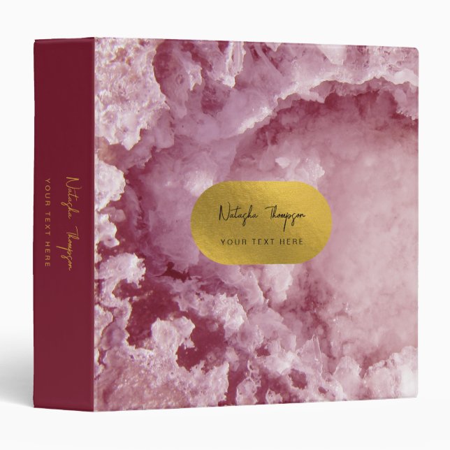 Pink Gold Foil Sea Crystals Signature Script  3 Ring Binder (Front/Spine)