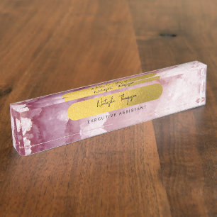 Pink Gold Foil Sea Crystals Signature Script Desk Name Plate