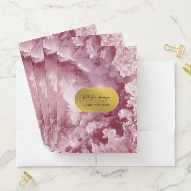 Pink Gold Foil Sea Crystals Signature Script  Pocket Folder (In Situ)