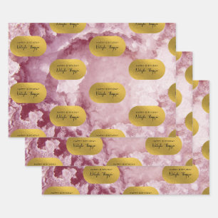 Pink Gold Foil Sea Crystals Signature Script Wrapping Paper Sheets