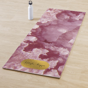 Pink Gold Foil Sea Crystals Signature Script  Yoga Mat