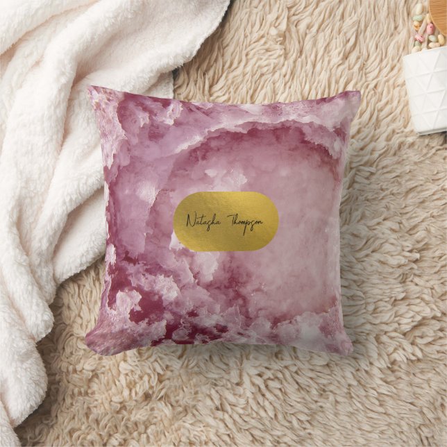 Pink Gold Foil Sea Crystals Signature Throw Pillow (Blanket)