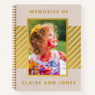 Pink Gold Foil Stripes Child Memory Notebook