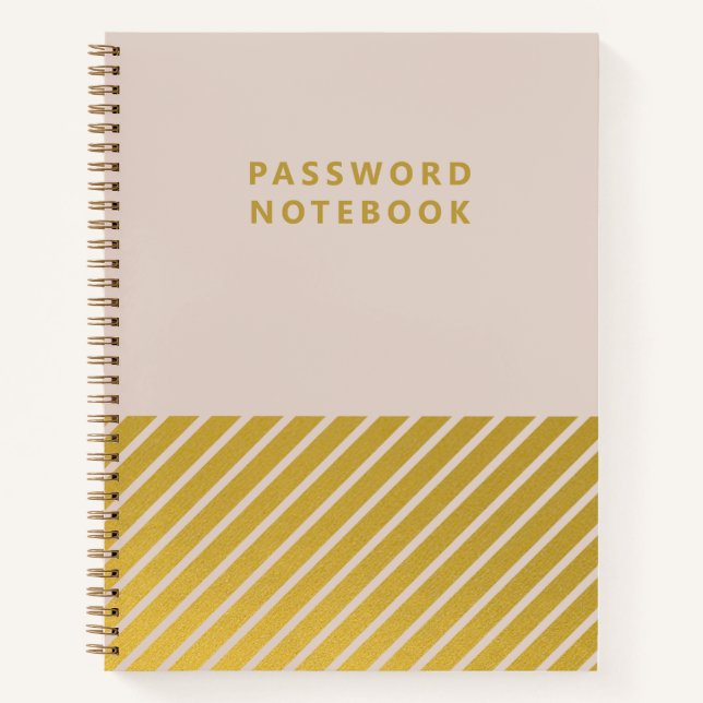 Pink Gold Foil Stripes Feminine Password Notebook (Front)