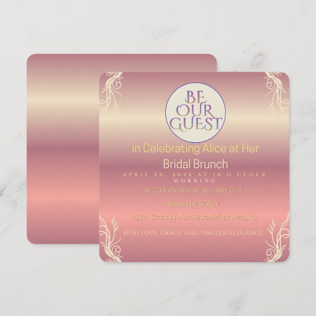 Pink & Gold Foliage Bride to Be Invitation | Chic  (Front/Back)