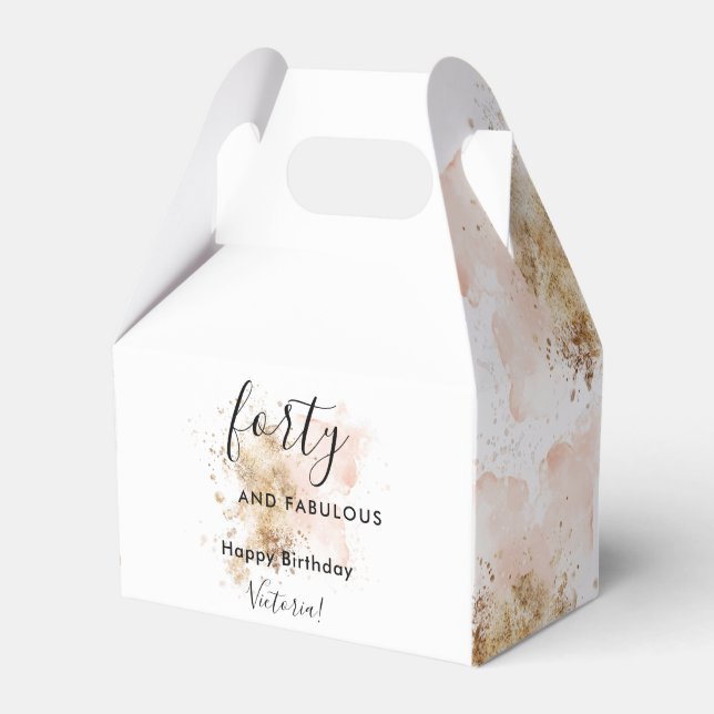 Pink Gold Forty And Fabulous Name 40th Birthday Favor Boxes (Front Side)