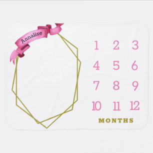 Pink Gold Frame Baby Girl Monthly Milestone Blanket