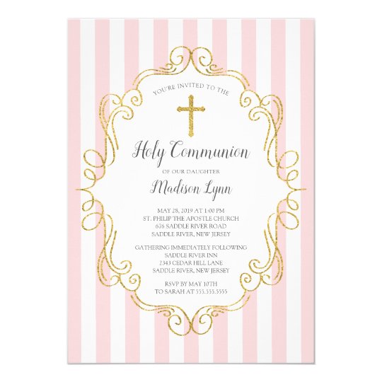 Pink & Gold Frame First Holy Communion Invitation | Zazzle.com