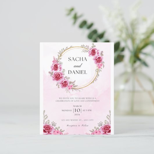 Pink Gold Free Wedding Invitation (Standing Front)
