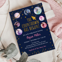 Pink Gold Galaxy Countdown Has Begun Baby Shower Invitation