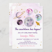 Pink Gold Galaxy Countdown Has Begun Baby Shower Invitation