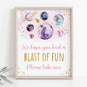Pink Gold Galaxy Space Birthday Favor Sign