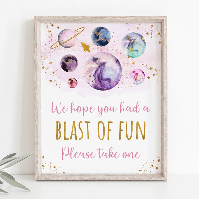 Pink Gold Galaxy Space Birthday Favor Sign (Creator Uploaded)