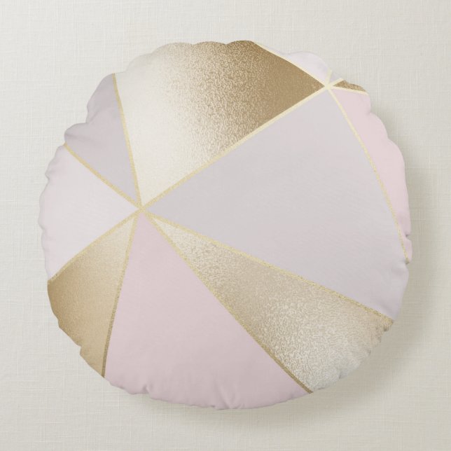 Pink Gold Geometric  Round Pillow (Front)