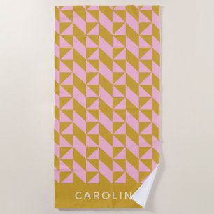 Pink Gold Geometric Shapes Pattern Personalized Beach Towel