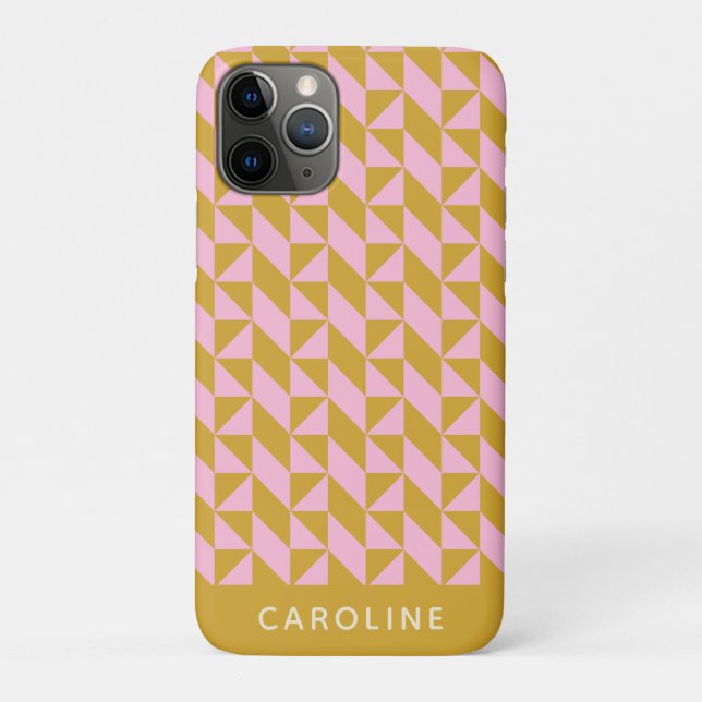 Pink Gold Geometric Shapes Pattern Personalized Case-Mate iPhone Case (Back)