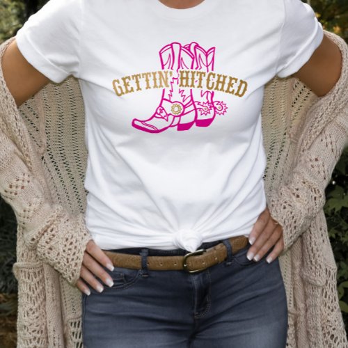 Pink Gold Gettin Hitched Bride T_shirt