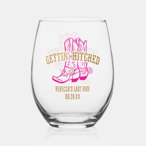 Pink Gold Gettin Hitched  Stemless Wine Glass