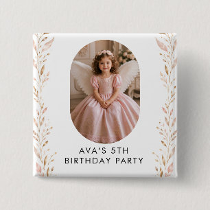 Pink Gold Girl 5th Birthday Party Favor Button