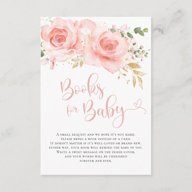 Pink & Gold Girl Baby Books Enclosure Card (Front)