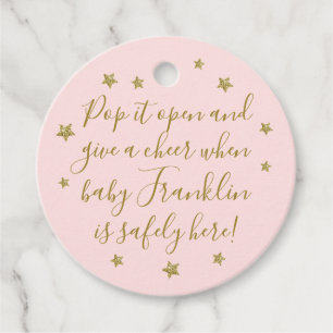Pink & Gold Girl Baby Shower Champagne Favor Tags