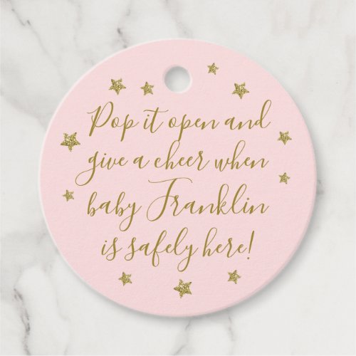 Pink  Gold Girl Baby Shower Champagne Favor Tags