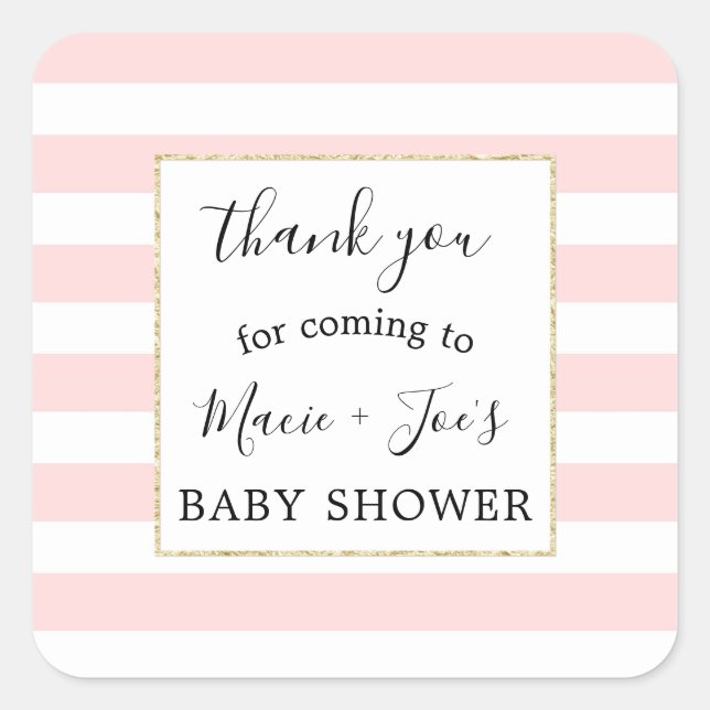 Pink Gold girl baby shower favor thank you sticker (Front)
