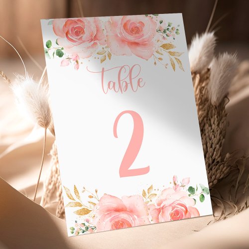 Pink  Gold Girl Baby Shower Table Number