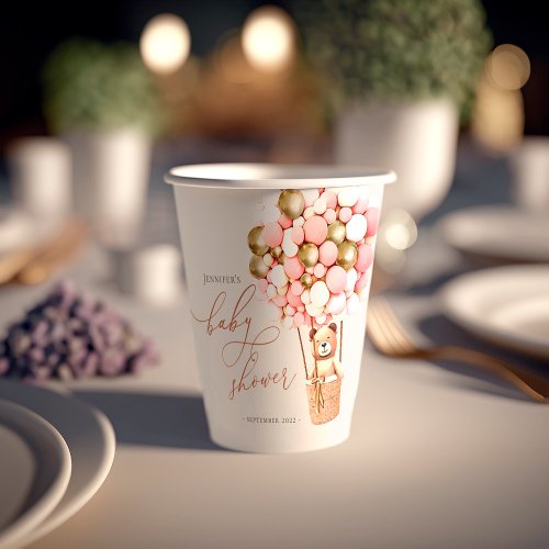 Pink Gold Girl Baby Shower _ We Can Bearly Wait Paper Cups