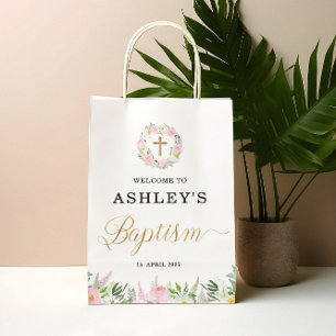 Pink Gold Girl Baptism Medium Gift Bag