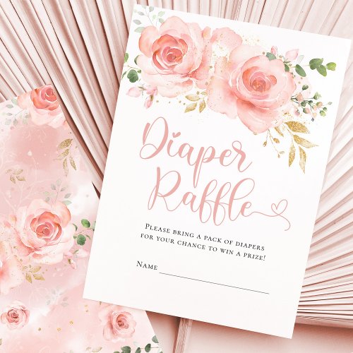 Pink  Gold Girl Diaper Raffle Enclosure Card