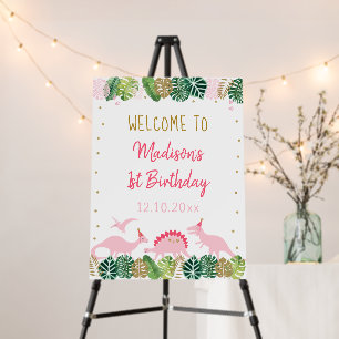 Pink Gold Girl Dinosaur Birthday Welcome Foam Board