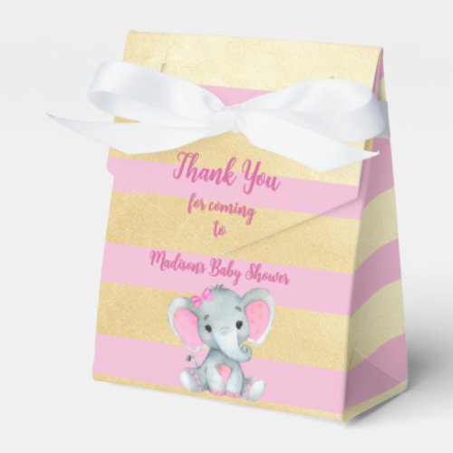 Pink Gold Girl Elephant Favor Box Baby Shower