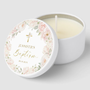 Pink & Gold Girl Floral Baptism Mini Candle Favors