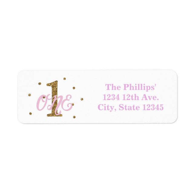 Pink & Gold Girl ONE 1st Birthday Party Invitation Label (Front)