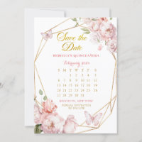 Pink Gold Girl Quinceañera Save The Date Calendar