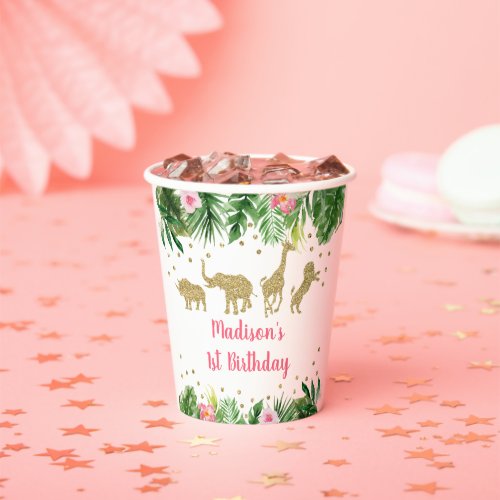 Pink Gold Girl Safari Animal Birthday Paper Cups