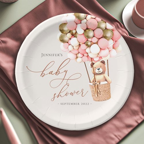 Pink Gold Girl We Can Bearly Wait Baby Shower  Paper Plates