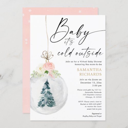 Pink gold girl Winter Virtual baby shower Invitation