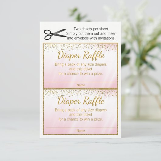 Pink Gold Girls Diaper Raffle Tickets (Standing Front)