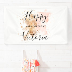 Pink Gold Girly Feminine Happy 40Th Birthday  Banner