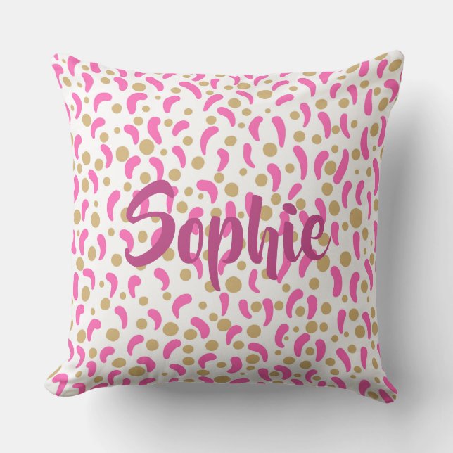 Pink Gold Girly Glam Personalized Throw Pillow (Front)