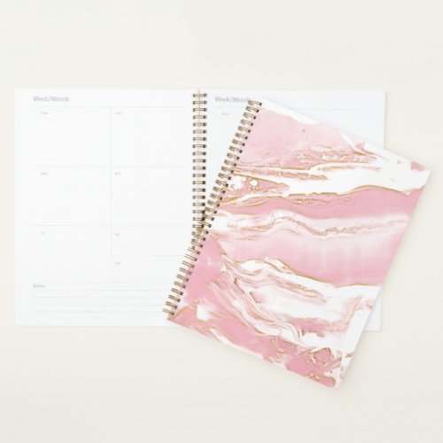 Pink  Gold Girly Marble Daily Planner _ Spiral