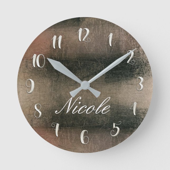 Pink Gold Glam Abstract Modern Trendy Girly Round Clock (Front)