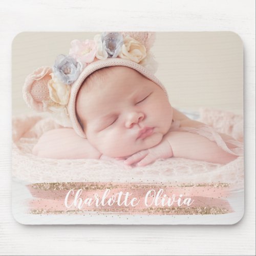 Pink Gold Glam Custom Girl Baby Photo Personalized Mouse Pad