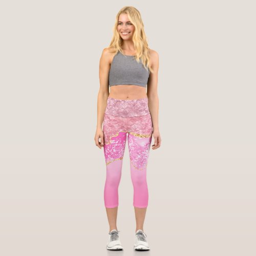 Pink Gold Glam Glitter Bling Trendy Capri Leggings