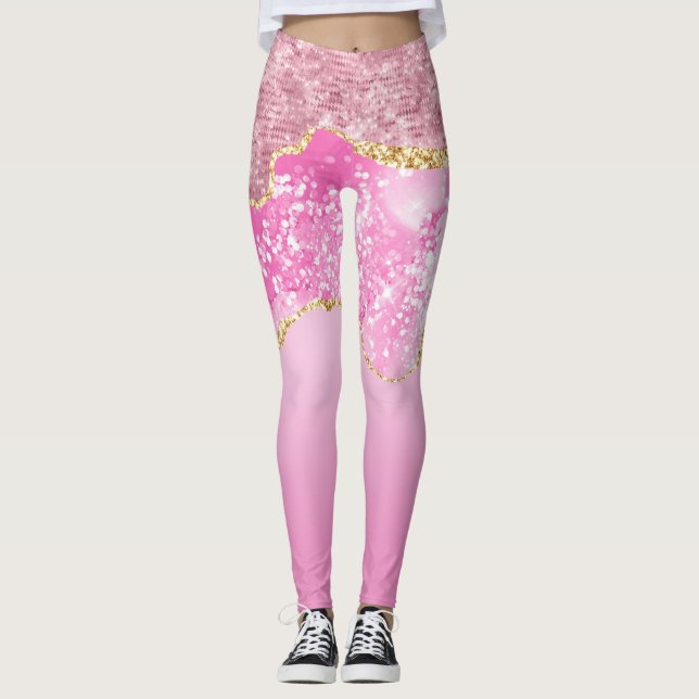 Pink Gold Glam Glitter Bling Trendy  Leggings (Front)