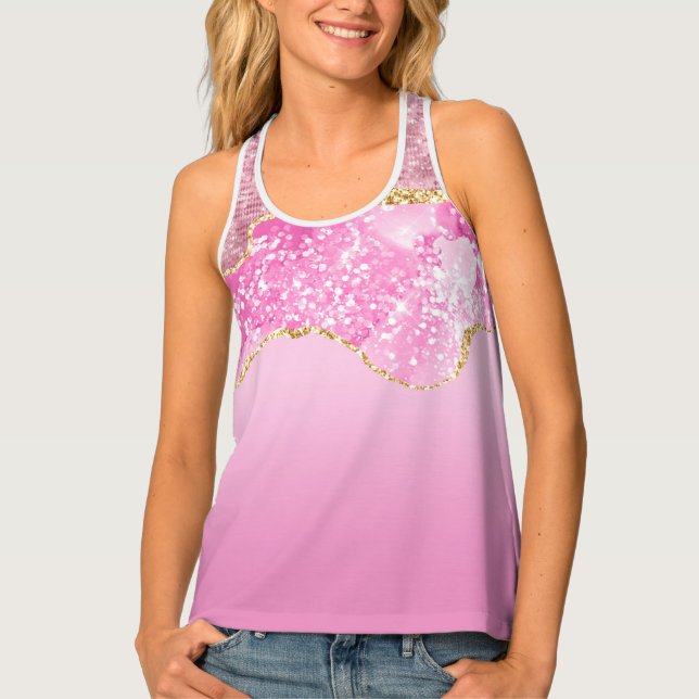 Pink Gold Glam Glitter Bling Trendy  Tank Top (Front)